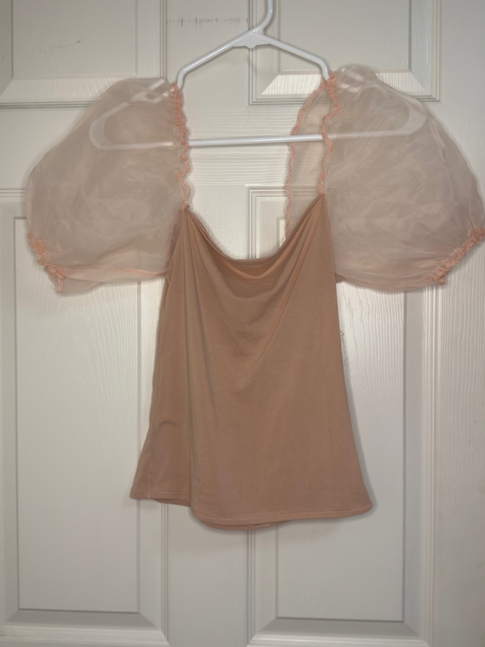 Sheer Puff Sleeve Nude Tank Top